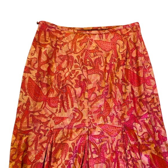 PERUVIAN CONNECTION Red Safari Back Kick Pleated  Skirt - Picture 3 of 7